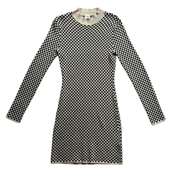 Abercrombie & Fitch Tan Black Checkered Long-Sleeve Bodycon Dress Size Small - Picture 1 of 6